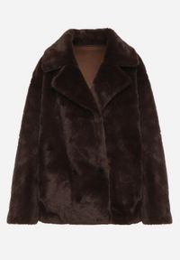 Born2be - Brązowa Kurtka Futerko o Dwurzędowym Kroju Oversize Nalizana. Okazja: na co dzień. Kolor: brązowy. Materiał: futro. Długość rękawa: długi rękaw. Długość: długie. Styl: casual, elegancki #5