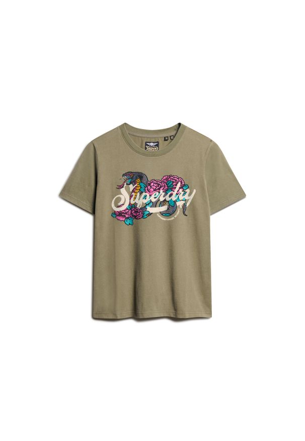 Damska koszulka na co dzień Superdry Tattoo Script. Kolor: zielony