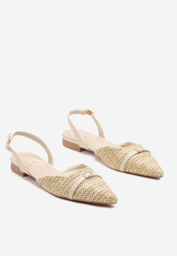 Renee - Beżowe Sandały w Stylu Balerinek Slingback z Ozdobną Plecionką Zenabia. Okazja: na co dzień, na imprezę. Zapięcie: pasek. Kolor: beżowy. Sezon: lato. Obcas: na obcasie. Styl: klasyczny, elegancki, casual. Wysokość obcasa: niski