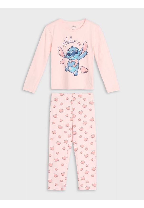 Sinsay - Bawełniana piżama dwuczęściowa z nadrukiem - różowy. Kolor: różowy. Materiał: bawełna. Wzór: nadruk