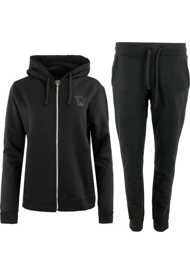 ZUMBA WEAR - Czarny Zestaw Sportowy Athleisure dla Kobiet Susy. Kolor: czarny. Materiał: poliester, bawełna. Wzór: nadruk. Sport: turystyka piesza