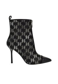 Karl Lagerfeld - KARL LAGERFELD Czarne skórzane botki na szpilce Ankle Boot Monogram. Kolor: czarny. Materiał: skóra