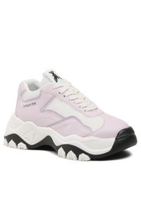 Patrizia Pepe Sneakersy | 8Z0081/E028 | Kobieta | Biały, Fioletowy. Nosek buta: okrągły. Kolor: biały, wielokolorowy, fioletowy. Materiał: skóra ekologiczna, tkanina. Wzór: aplikacja. Obcas: na platformie. Sport: turystyka piesza