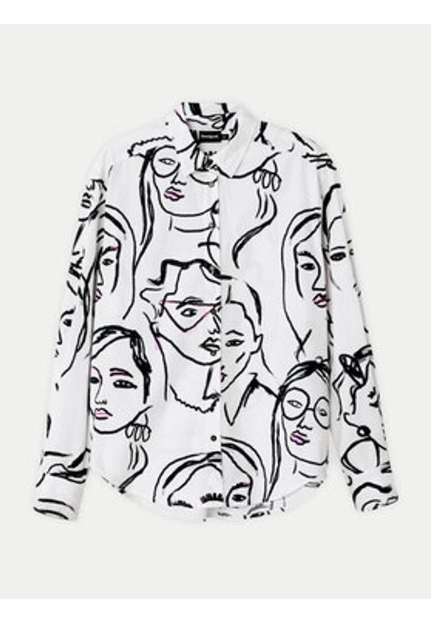 Desigual Koszula Faces 24WWCW34 Biały Regular Fit. Kolor: biały. Materiał: bawełna