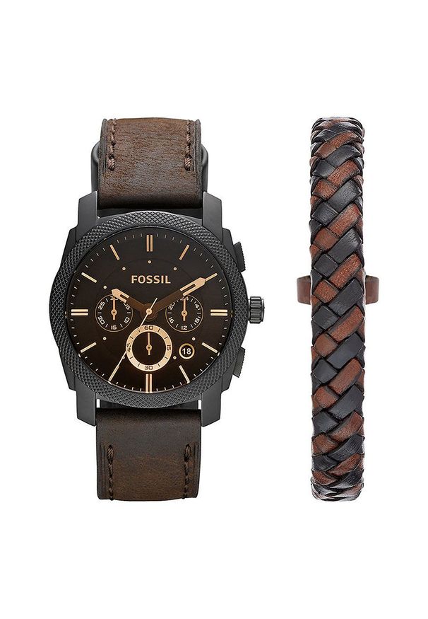 Fossil - Zegarek + bransoletka FS5251SET. Materiał: skóra, materiał