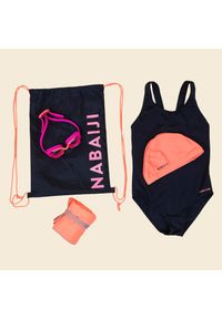 NABAIJI - Zestaw pływacki dla dzieci Nabaiji 100Start: strój okularki czepek ręcznik torba. Kolor: niebieski. Materiał: poliester, poliamid, elastan, materiał