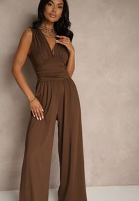 Renee - Brązowy Taliowany Kombinezon Wide Leg z Wiskozą Baniselia. Okazja: na co dzień. Kolor: brązowy. Materiał: wiskoza. Styl: casual, elegancki #5