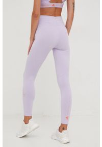 Adidas by Stella McCartney - adidas by Stella McCartney legginsy treningowe damskie kolor fioletowy gładkie. Stan: podwyższony. Kolor: fioletowy. Materiał: skóra, dzianina, materiał. Wzór: gładki. Sport: fitness #3