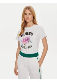 Guess T-Shirt Peony V4YI15 J1314 Biały Regular Fit. Kolor: biały. Materiał: bawełna
