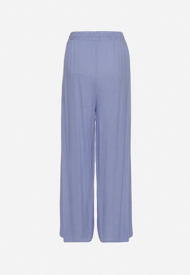 Born2be - Niebieskie Spodnie Bawełniane Szerokie z Gumką w Pasie Efranica. Okazja: na co dzień. Kolor: niebieski. Materiał: bawełna. Styl: elegancki, casual