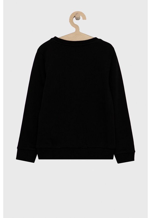 Guess Bluza bawełniana dziecięca kolor czarny z nadrukiem. Okazja: na co dzień. Kolor: czarny. Materiał: bawełna. Wzór: nadruk. Styl: casual