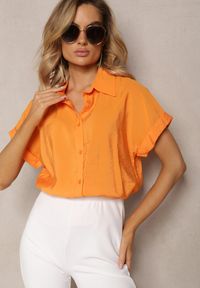 Renee - Pomarańczowa Asymetryczna Koszula Wiskozowa z Krótkim Rękawem Loreleis. Kolor: pomarańczowy. Materiał: wiskoza. Długość rękawa: krótki rękaw. Długość: krótkie #1