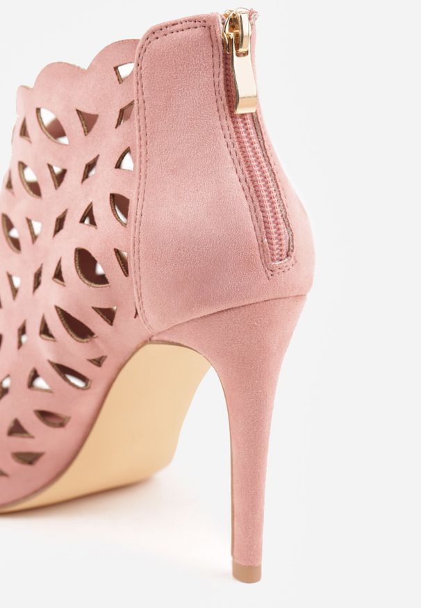 Born2be - Różowe Sandały Botki Vices na Szpilce z Ażurową Cholewką Natirna. Okazja: na co dzień. Kolor: różowy. Materiał: jeans. Wzór: ażurowy. Obcas: na szpilce. Styl: elegancki, casual. Wysokość obcasa: średni