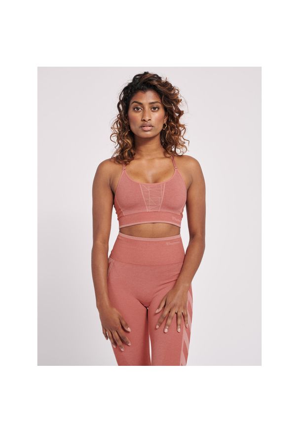 Damski bezszwowy biustonosz sportowy Hummel MT Energy. Kolor: wielokolorowy, fioletowy, czerwony. Sport: fitness