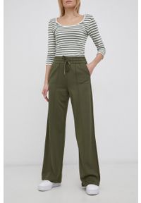 only - Only Spodnie damskie kolor zielony proste high waist. Okazja: na co dzień. Stan: podwyższony. Kolor: zielony. Materiał: materiał, tkanina, wiskoza. Styl: casual