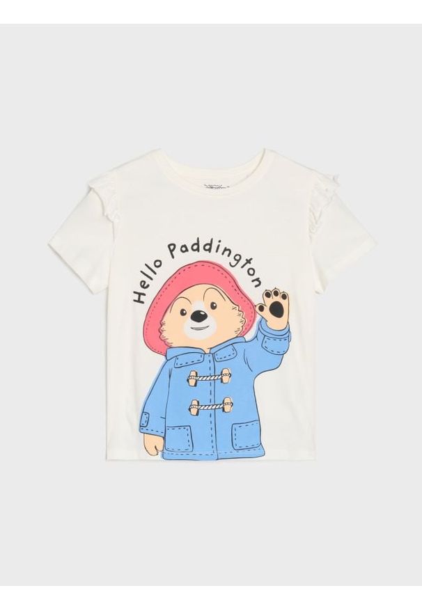 Sinsay - Bawełniana koszulka z nadrukiem Paddington - kremowy. Kolor: kremowy. Materiał: bawełna. Wzór: nadruk