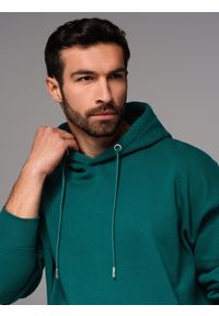 Ombre Clothing - Dresowa bluza unisex z kieszeniami i kapturem – ciemnozielona V17 OU-SNBC-0105 - XL/XXL. Okazja: na co dzień. Typ kołnierza: kaptur. Kolor: zielony. Materiał: dresówka. Wzór: aplikacja. Styl: casual #4