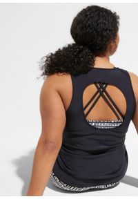 bonprix - Tankini z górą typu bustier (komplet 3 cz.). Kolor: czarny. Długość rękawa: na ramiączkach. Wzór: nadruk