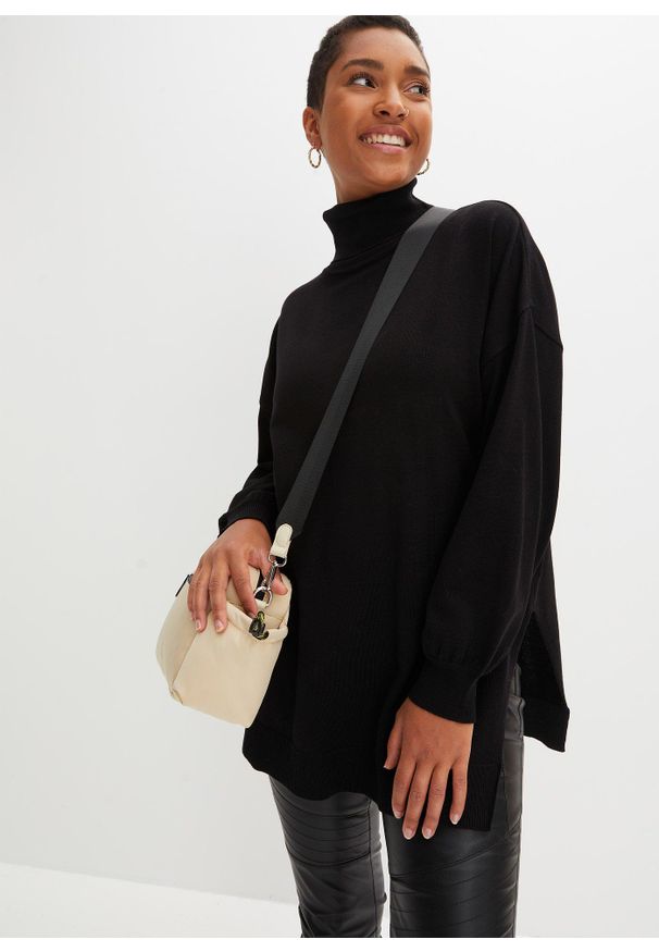 bonprix - Sweter z golfem z mieszanki wiskozy. Typ kołnierza: golf. Kolor: czarny. Materiał: wiskoza. Długość: długie