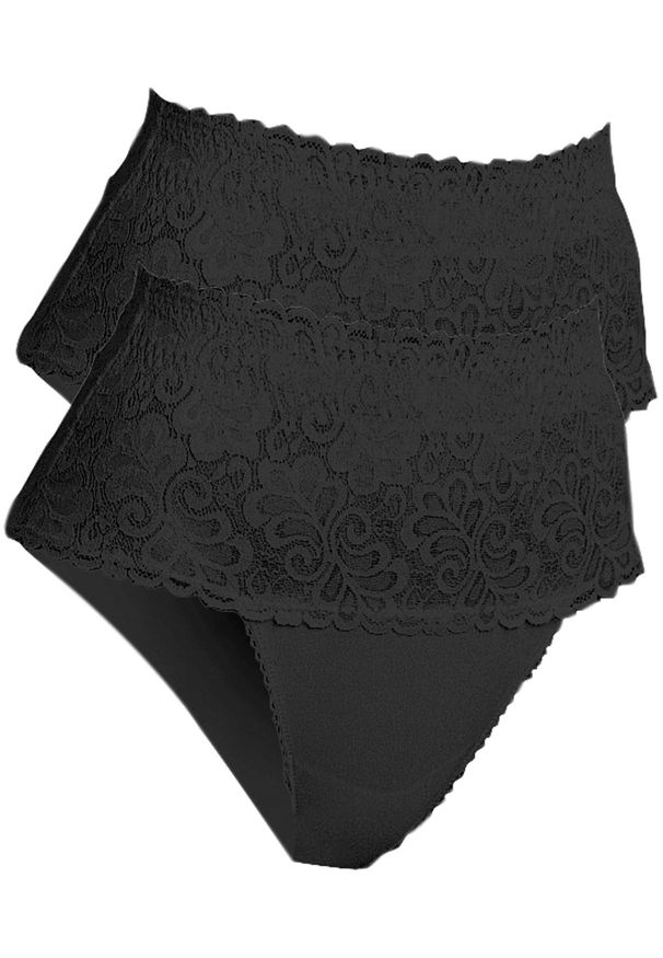 bonprix - Figi shape, silny stopień modelowania sylwetki (2 pary). Kolor: czarny. Materiał: koronka. Wzór: koronka