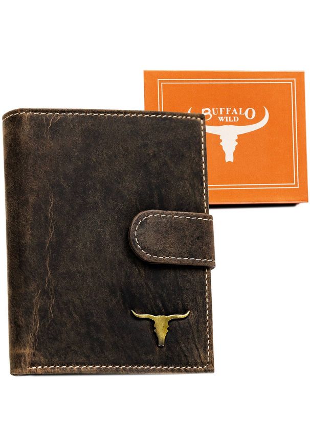 BUFFALO WILD - Portfel męski Buffalo Wild RM-04L-BAW brązowy. Kolor: brązowy. Materiał: nubuk, skóra