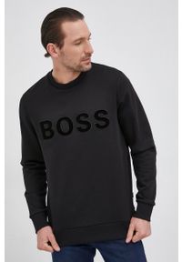 BOSS - Boss Bluza bawełniana męska kolor czarny z aplikacją. Kolor: czarny. Materiał: bawełna. Wzór: aplikacja
