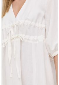 Liviana Conti sukienka lniana kolor biały midi rozkloszowana. Kolor: biały. Materiał: len. Typ sukienki: rozkloszowane. Długość: midi #4
