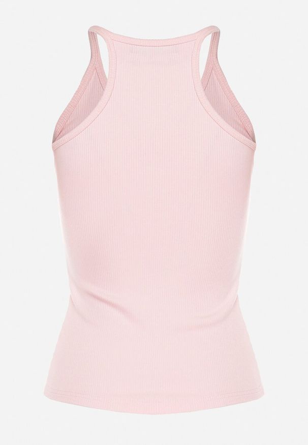 Born2be - Różowy Top z Prążkowanego Materiału Turine. Kolor: różowy. Materiał: materiał, prążkowany. Styl: sportowy, klasyczny