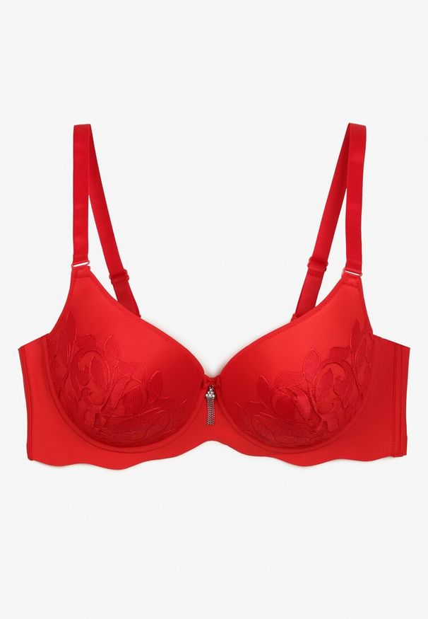 Renee - Czerwony Biustonosz z Miseczkami Full Cup i Koronką Timapel. Kolor: czerwony. Materiał: koronka. Wzór: koronka
