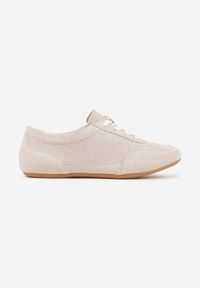 Born2be - Beżowe Perforowane Sneakersy z Zamszu Naturalnego ze Skórzaną Wkładką Mezlea. Okazja: na co dzień, do pracy. Kolor: beżowy. Materiał: skóra, zamsz #6