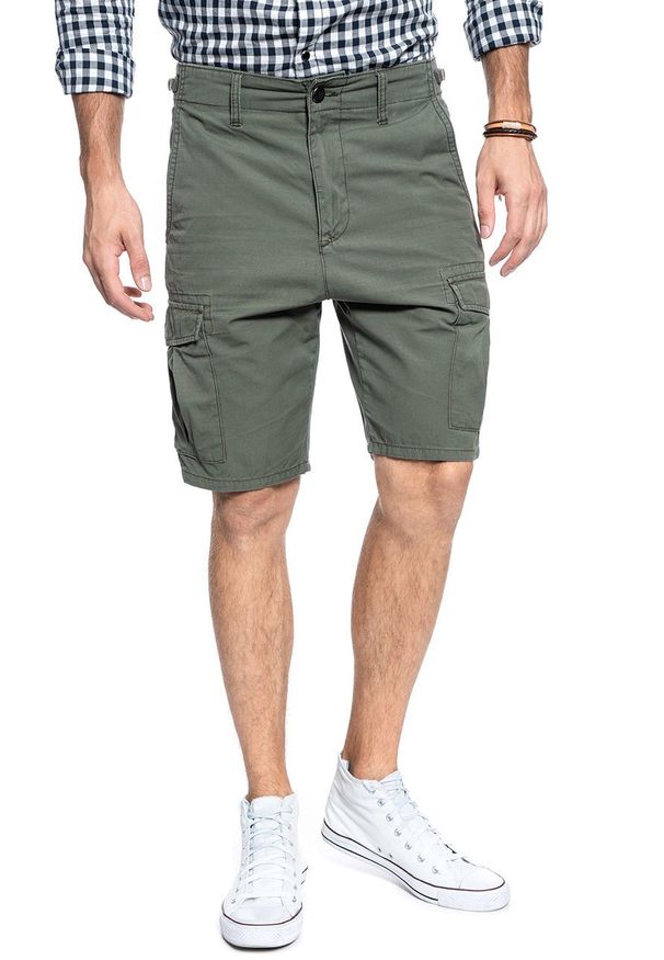 Lee - MĘSKIE SZORTY MATERIAŁOWE LEE FATIGUE SHORTS KHAKI L73BCJ14. Kolor: zielony, brązowy. Materiał: materiał