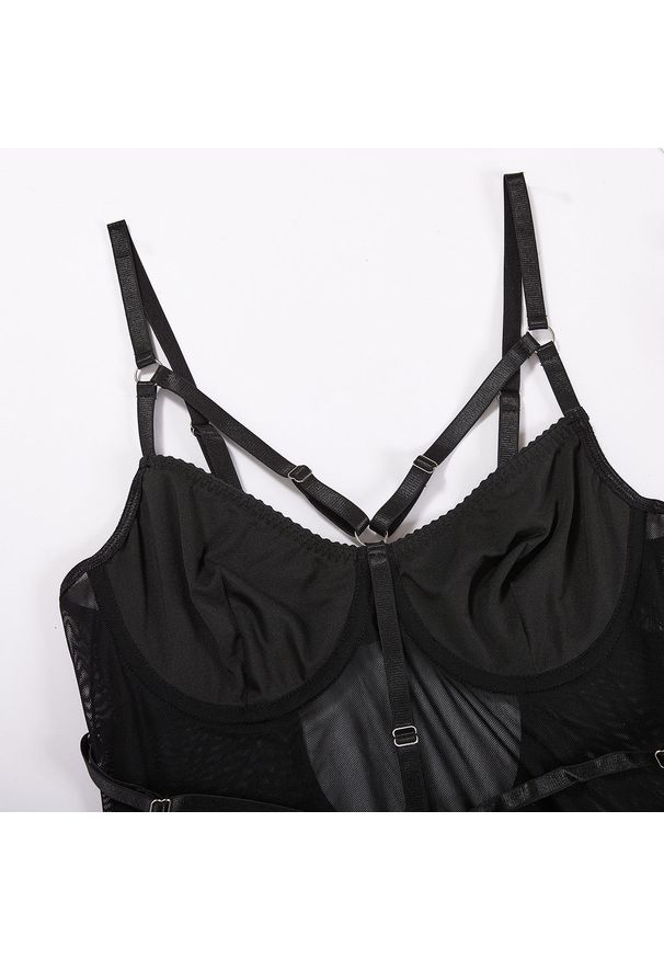 Intica - Body z paskami na specjalne okazje Lediana. Kolor: czarny. Materiał: materiał. Wzór: aplikacja