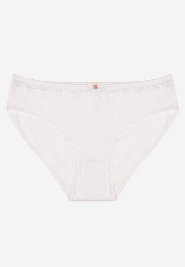Born2be - Białe Bawełniane Majtki Typu Figi z Koronką i Kokardą Zeteria. Kolor: biały. Materiał: bawełna, koronka. Wzór: koronka