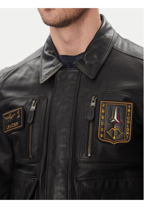 Aeronautica Militare Kurtka skórzana 251PN5046PL265 Czarny Regular Fit. Kolor: czarny. Materiał: skóra