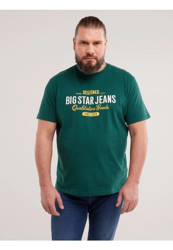 Big-Star - Koszulka męska bawełniana z nadrukiem zielona Messeret 304. Okazja: na co dzień. Kolor: zielony. Materiał: bawełna. Wzór: nadruk. Styl: klasyczny, elegancki, casual