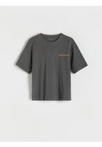 Reserved - Bawełniany t-shirt oversize - ciemnoszary. Kolor: szary. Materiał: bawełna