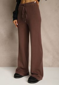 Renee - Brązowe Spodnie Wide Leg High Waist z Dodatkiem Kaszmiru Nevalla. Okazja: na co dzień. Stan: podwyższony. Kolor: brązowy. Materiał: kaszmir. Styl: casual, elegancki #4