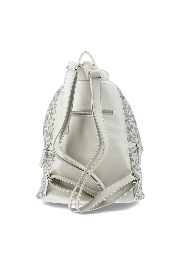 Plecak Damski Rieker, z materiału syntetycznego o miękkiej workowej formie z roślinnym wzorem zapinany na zamek z regulowanymi szelkami, srebrny, H10. Kolor: srebrny. Materiał: syntetyk, materiał. Wzór: kwiaty, nadruk, paski. Styl: casual, elegancki