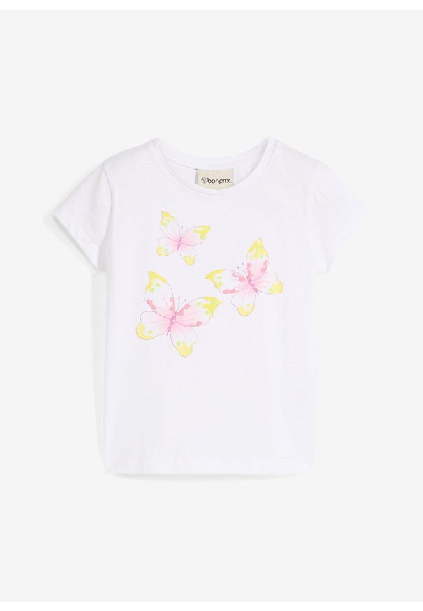 bonprix - T-shirt z czystej bawełny organicznej. Kolor: biały. Materiał: bawełna. Wzór: aplikacja