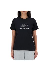 Koszulka New Balance WT41816BK - czarna. Kolor: czarny. Materiał: bawełna. Długość rękawa: krótki rękaw. Długość: krótkie. Wzór: napisy #1