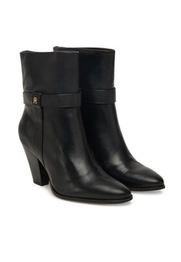 TOMMY HILFIGER - Tommy Hilfiger Botki Th T-Strap Leather Pointy Bootie FW0FW08984 Czarny. Kolor: czarny. Materiał: skóra
