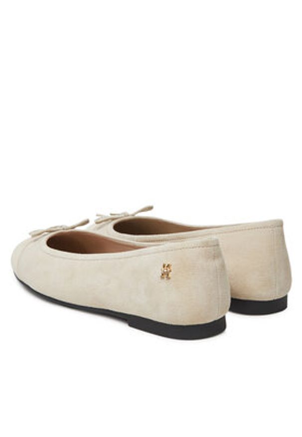 TOMMY HILFIGER - Tommy Hilfiger Baleriny Toe Cap Suede Ballerina FW0FW08909 Beżowy. Kolor: beżowy. Materiał: zamsz, skóra