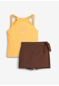 bonprix - Top i krótkie spodnie z czystej bawełny organicznej (2 części). Kolor: brązowy. Materiał: bawełna. Długość: krótkie. Sezon: lato. Styl: rockowy #1