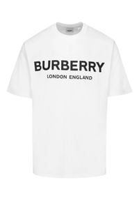 Burberry - BURBERRY - Biała koszulka z logo. Kolor: biały. Materiał: bawełna. Wzór: nadruk. Styl: klasyczny, elegancki #2