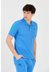 La Martina - LA MARTINA Niebieskie męskie polo z małym zielonym logo, Rozmiar XL. Typ kołnierza: polo. Kolor: niebieski #8