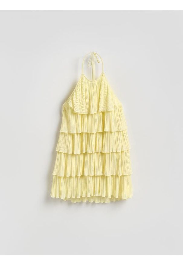 Reserved - Sukienka z falbanami - jasnożółty. Kolor: żółty. Materiał: dzianina