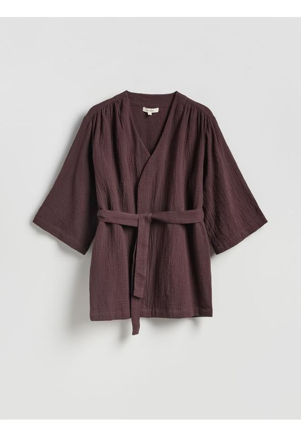 Reserved - Muślinowe kimono - ciemnobrązowy. Kolor: brązowy. Materiał: tkanina, bawełna