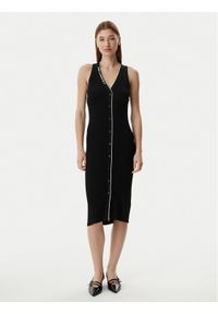 Karl Lagerfeld - KARL LAGERFELD Sukienka dzianinowa B2W13004 Czarny Slim Fit. Typ kołnierza: dekolt w karo. Kolor: czarny. Materiał: syntetyk #1