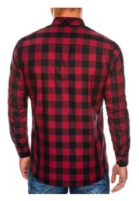 Ombre Clothing - Koszula męska w kratę z długim rękawem K282 - czerwono-czarna - L. Kolor: czerwony. Materiał: bawełna, poliester. Długość rękawa: długi rękaw. Długość: długie. Styl: klasyczny #6