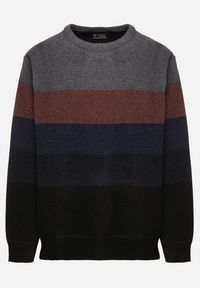 Born2be - Granatowy Sweter z Wełną w Paski Ettarine. Okazja: na co dzień. Kolekcja: plus size. Kolor: niebieski. Materiał: wełna. Wzór: paski. Styl: klasyczny, casual, elegancki